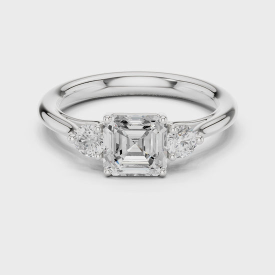 Essential Three-Stone Asscher & Round Diamond Engagement Ring in Silver