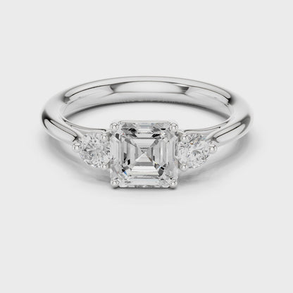 Essential Three-Stone Asscher & Round Diamond Engagement Ring in Silver