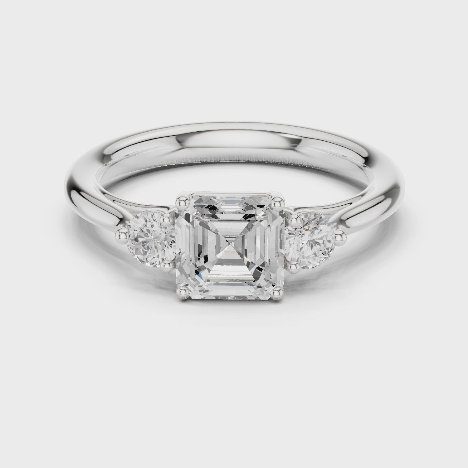 Essential Three-Stone Asscher & Round Diamond Engagement Ring in Silver