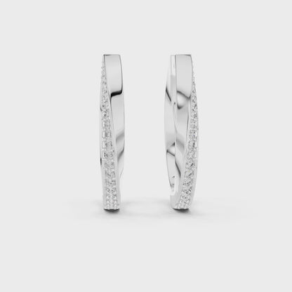 Wave Twist Round Diamond Hoop Earrings in Silver