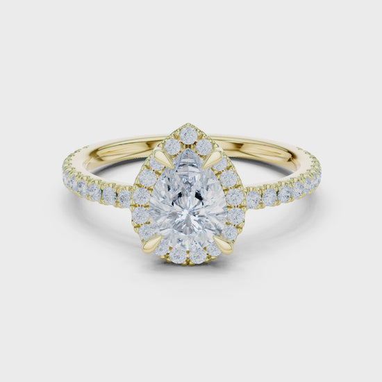 Aurora Halo Pear & Round Diamond Engagement Ring in Yellow Gold