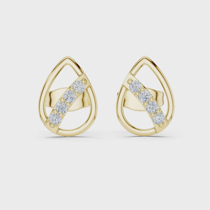 Wave Round Diamond Stud Earrings in Yellow Gold