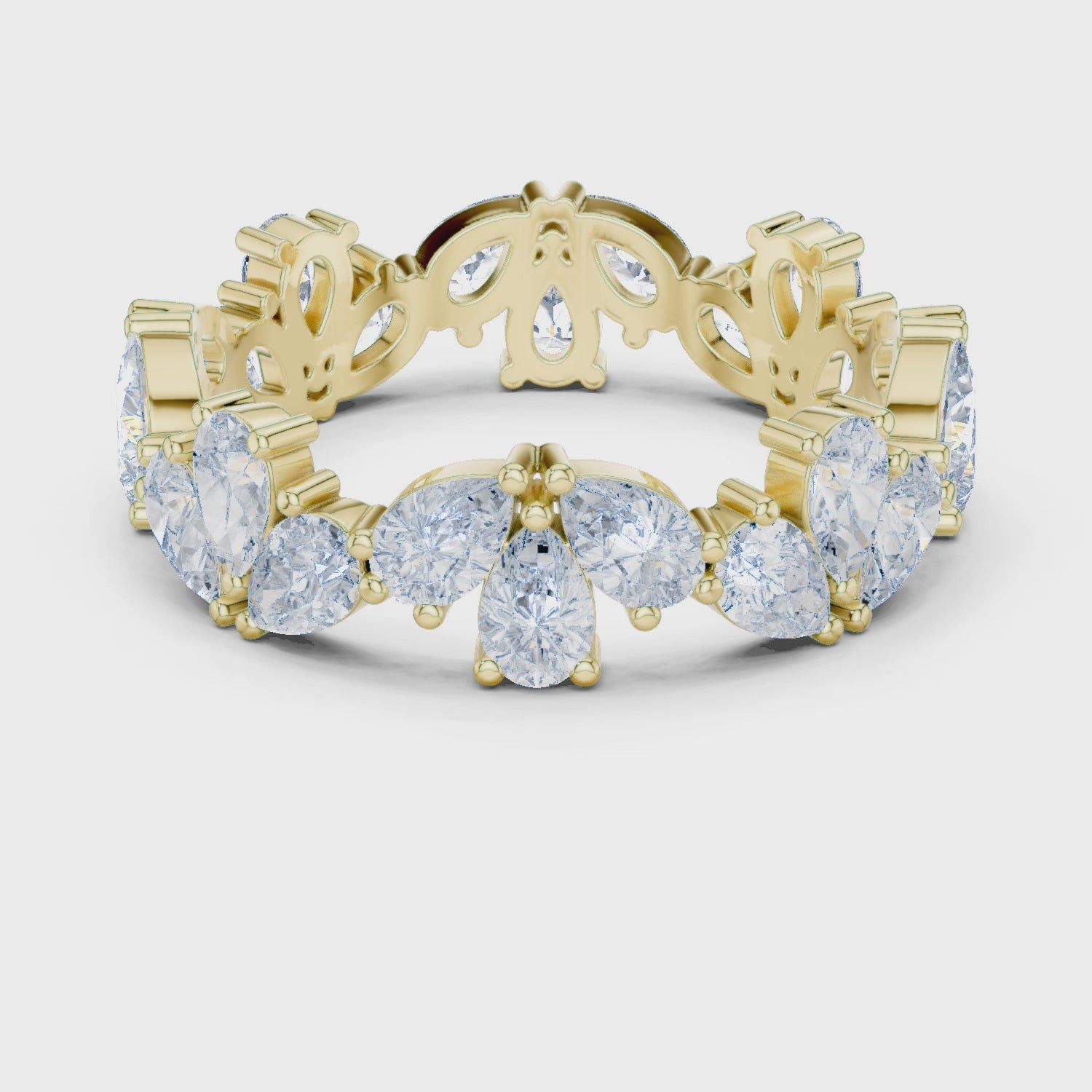 Petal Floral Pear Diamond Eternity Band in Yellow Gold