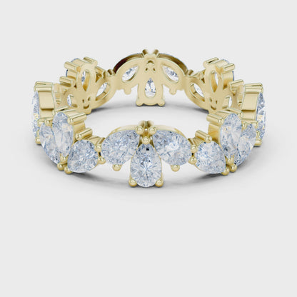 Petal Floral Pear Diamond Eternity Band in Yellow Gold
