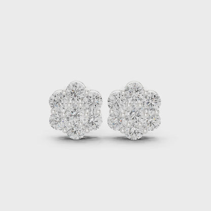 Luminous Round Diamond Daisy Stud Earrings in Silver