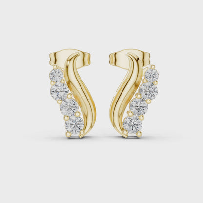 Wave Round Diamond Climber Earrings in Yellow Gold