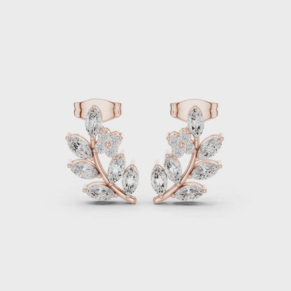 Gentle Branch Marquise & Round Diamond Climber Earrings in Rose Gold