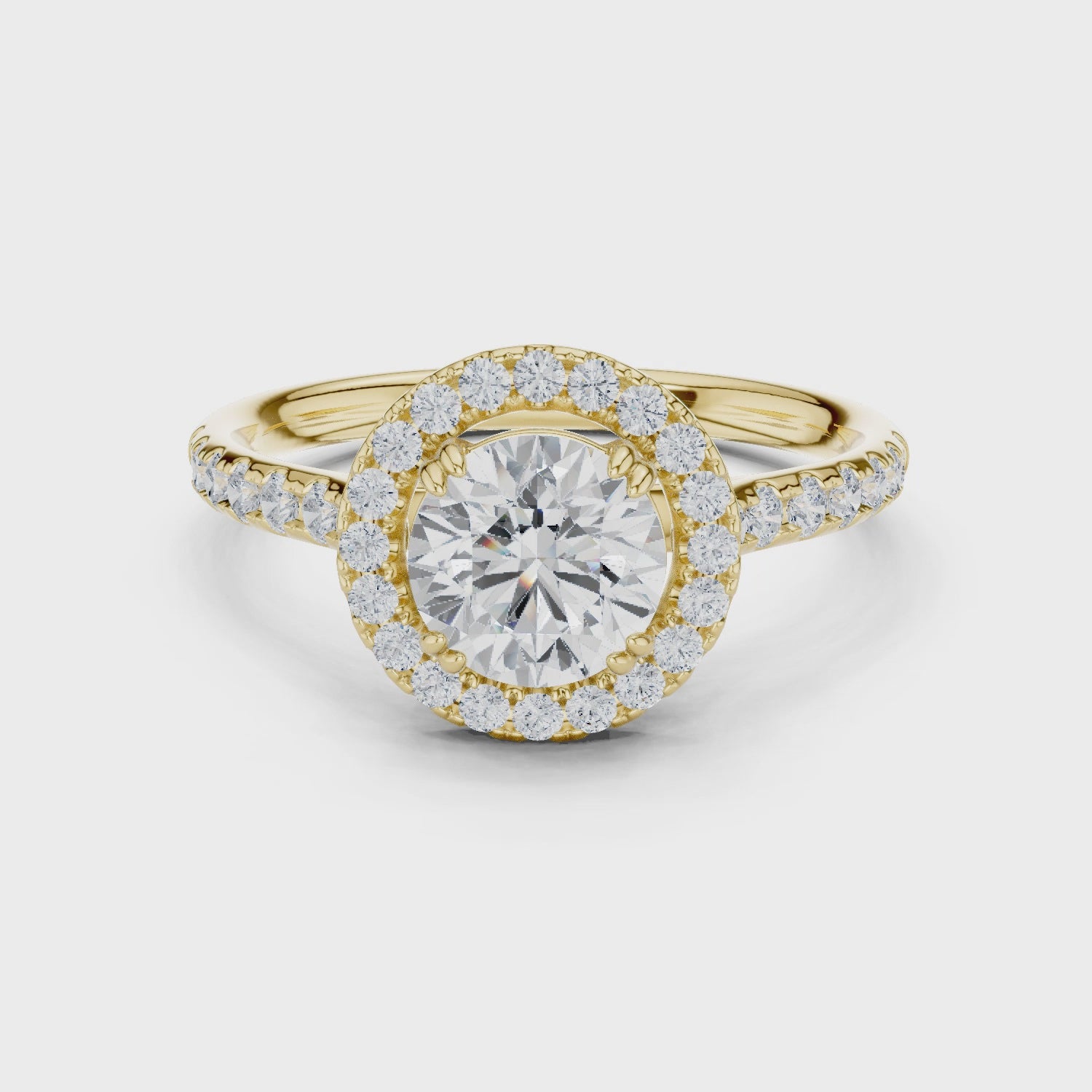 Aurora Halo Round Diamond Engagement Ring in Yellow Gold