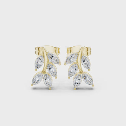 Woodland Sprig Marquise Diamond Stud Earrings in Yellow Gold