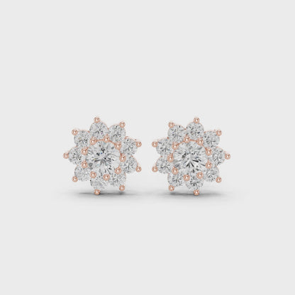 Vintage-Inspired Round Diamond Stud Earrings in Rose Gold