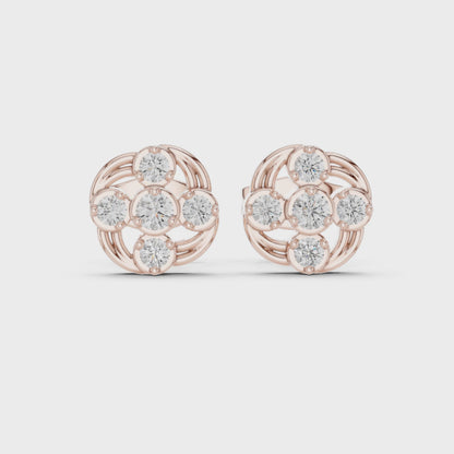 Woven Radiance Round Diamond Stud Earrings in Rose Gold