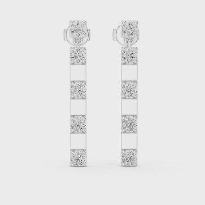 Architectural Line Drops Round Diamond Earrings in Platinum