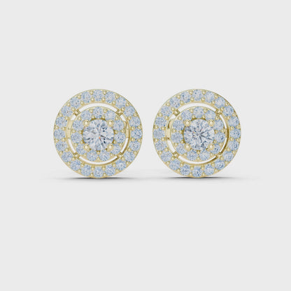 Luna Double-Halo Round Diamond Stud Earrings in Yellow Gold