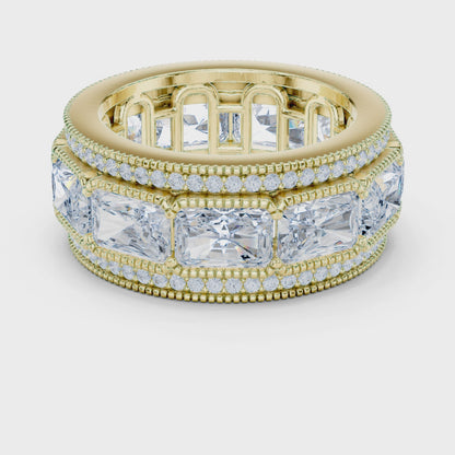 Eden Milgrain Radiant & Round Diamond Eternity Band in Yellow Gold