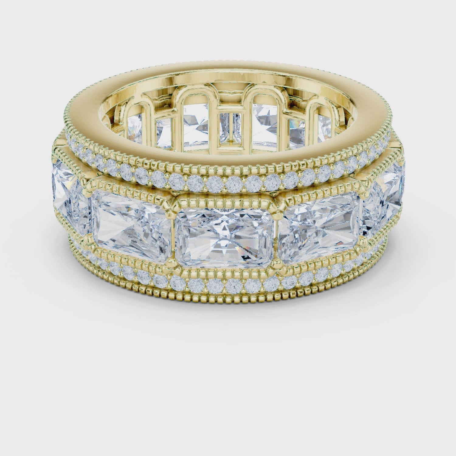 Eden Milgrain Radiant & Round Diamond Eternity Band in Yellow Gold