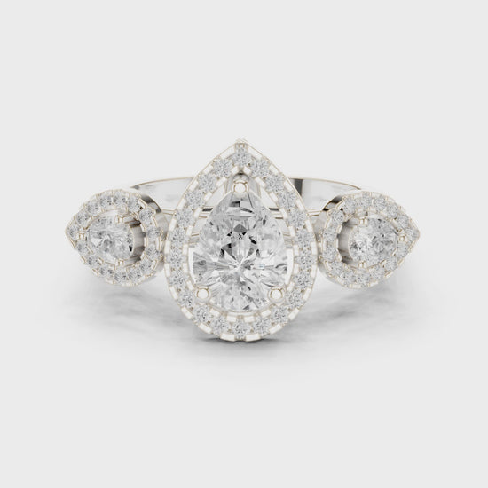 Celeste Cluster Pear & Round Diamond Engagement Ring in Silver