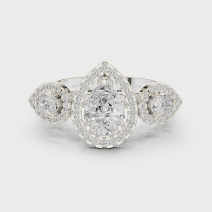 Celeste Cluster Pear & Round Diamond Engagement Ring in Silver