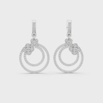 Bloom Floral Round Diamond Dangle Earrings in Silver