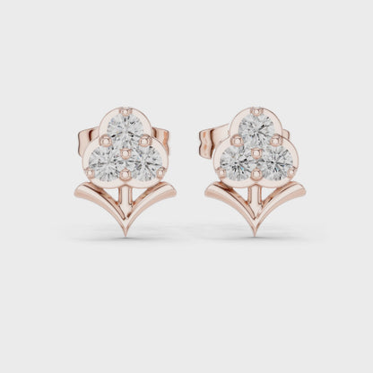 Fleur-de-Lis Round Diamond Stud Earrings in Rose Gold