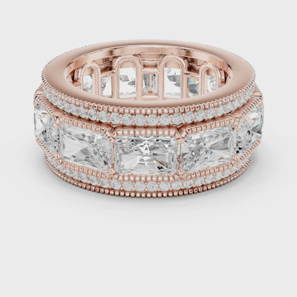 Eden Milgrain Radiant & Round Diamond Eternity Band in Rose Gold