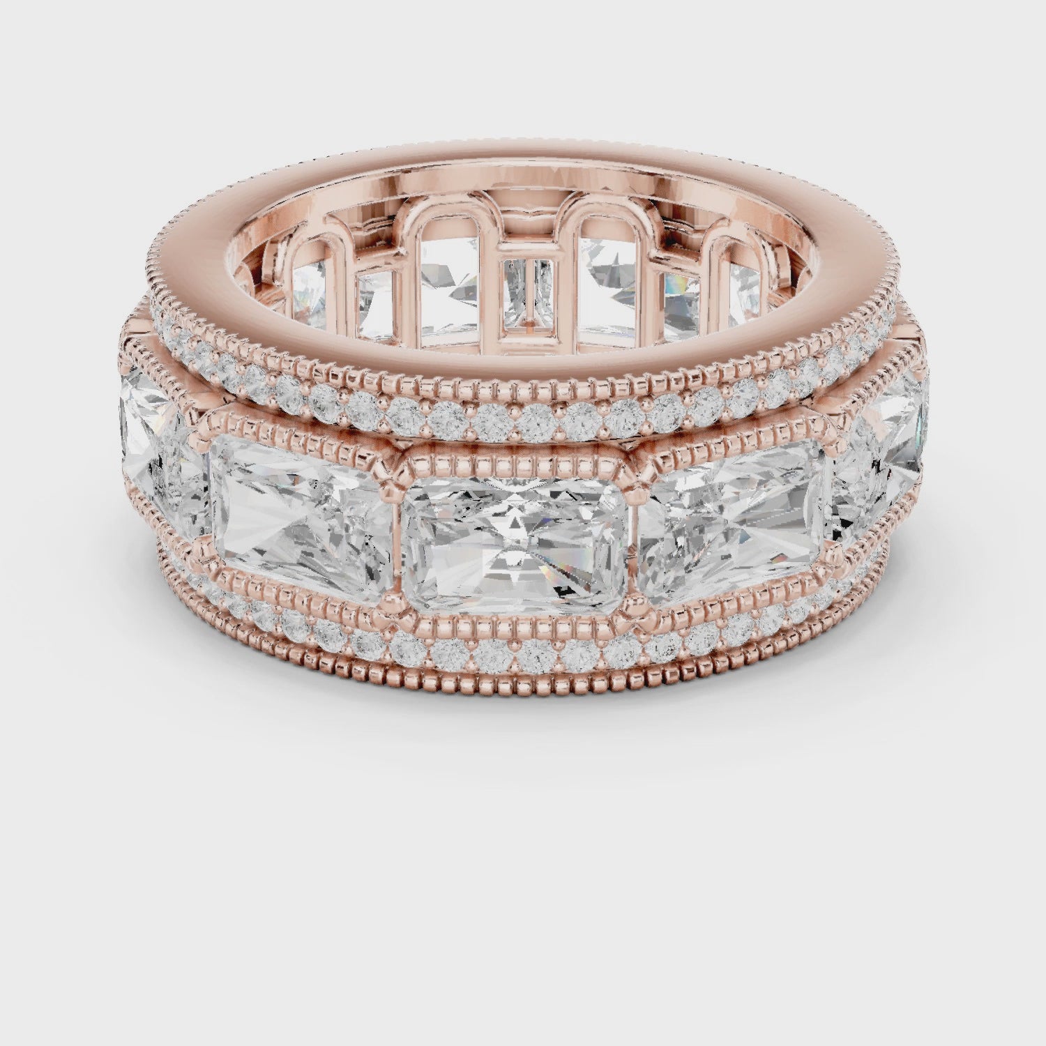 Eden Milgrain Radiant & Round Diamond Eternity Band in Rose Gold