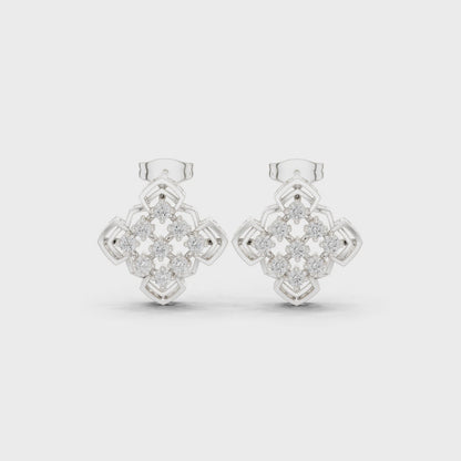 Structural Clover Round Diamond Stud Earrings in Platinum