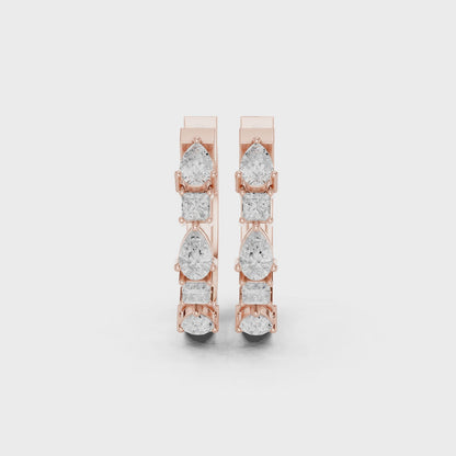 Aria Pear & Princess Diamond Hoop Earrings in Rose Gold