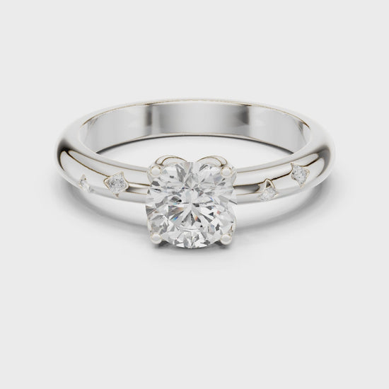 Petal Round Diamond Engagement Ring in Silver