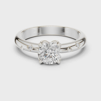 Petal Round Diamond Engagement Ring in Silver