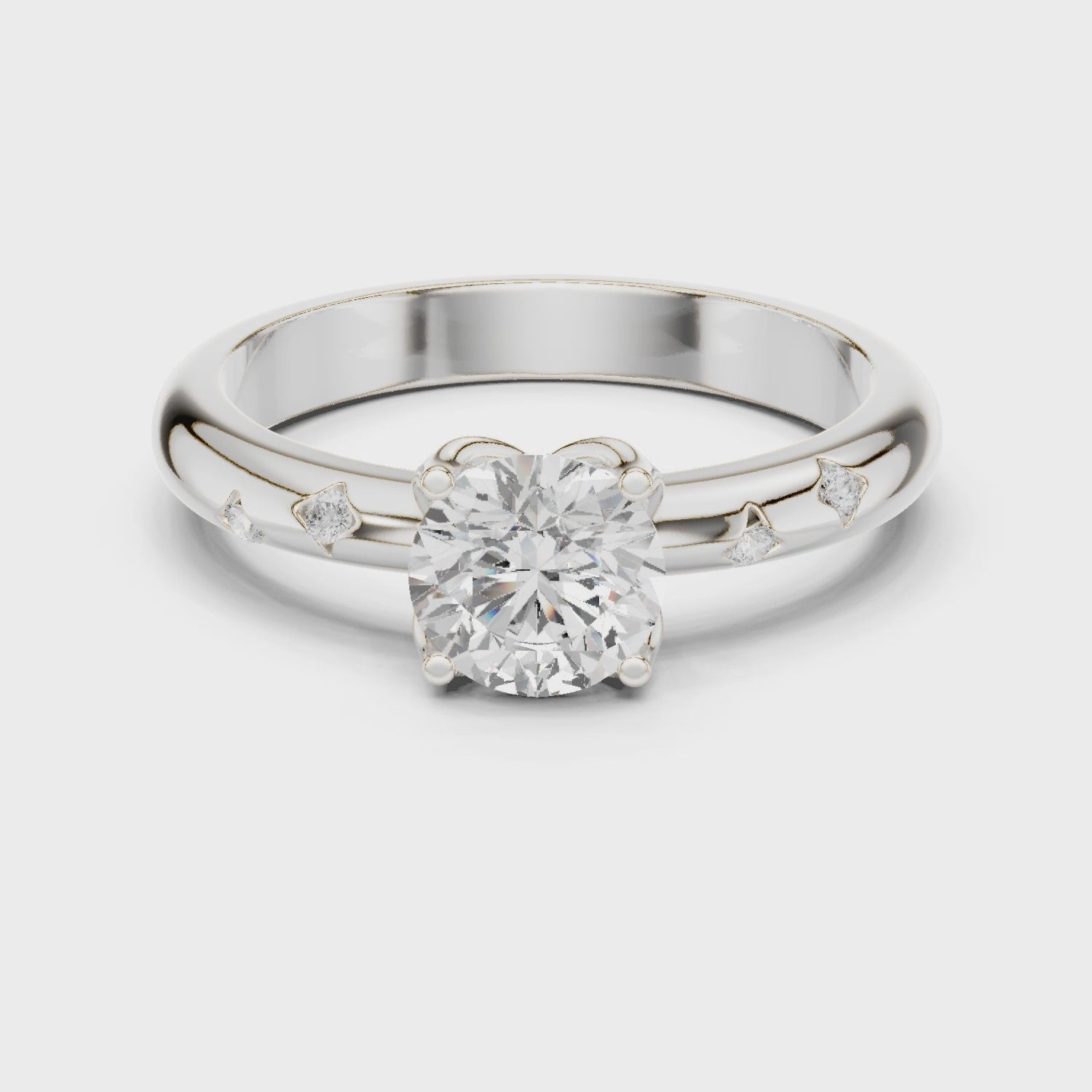 Petal Round Diamond Engagement Ring in Silver