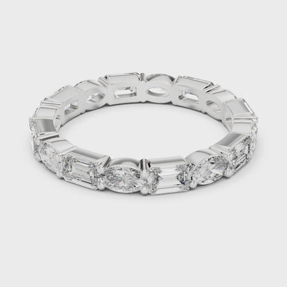 Wave Alternating Emerald & Oval Diamond Eternity Band in Silver