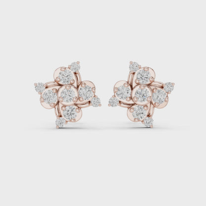The Abstract Blossom Round Diamond Stud Earrings in Rose Gold