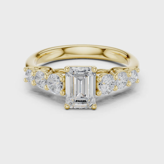 Celeste Seven-Stone Emerald & Round Diamond Engagement Ring in Yellow Gold