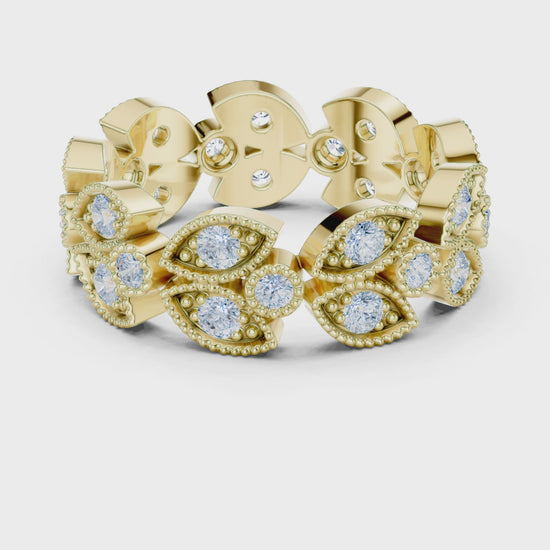 Petal Floral Round Diamond Eternity Band in Yellow Gold