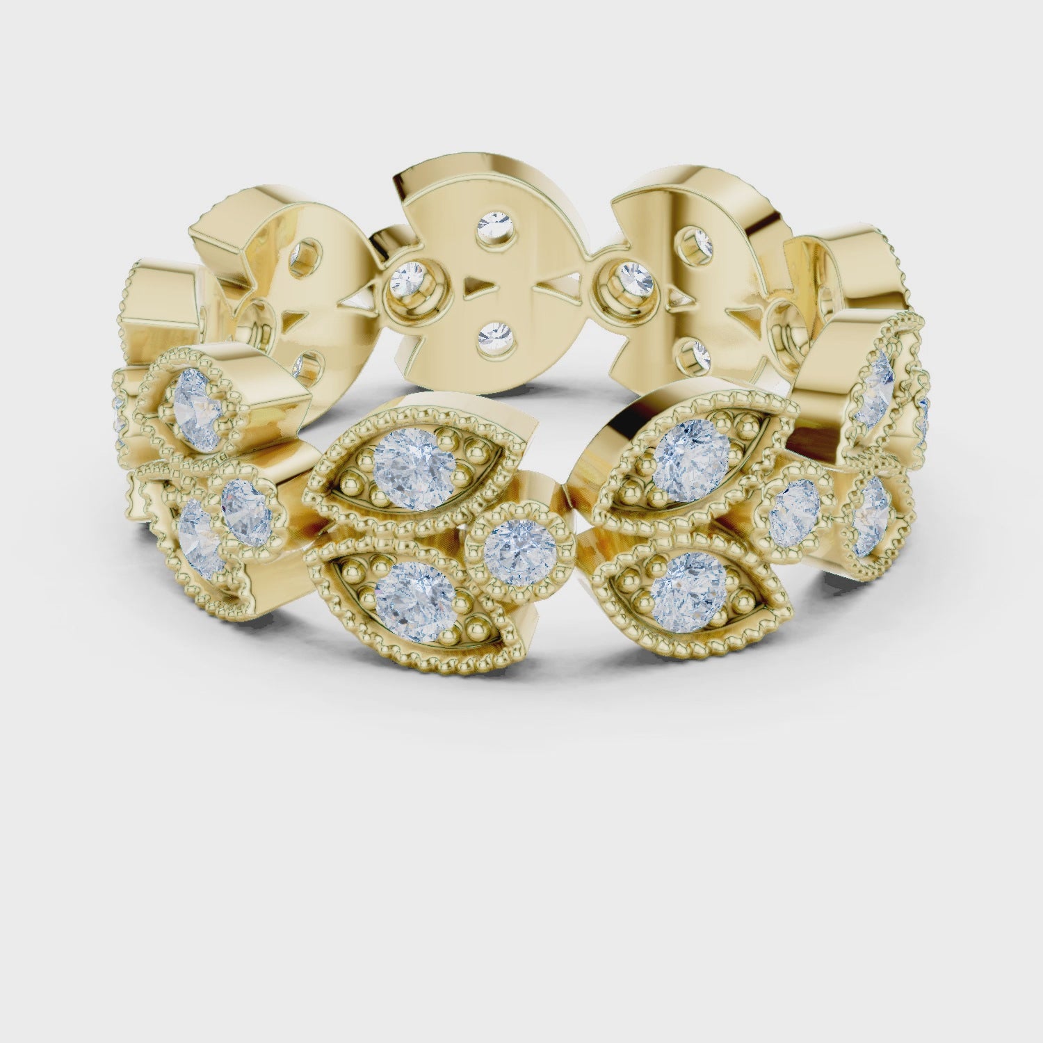 Petal Floral Round Diamond Eternity Band in Yellow Gold