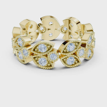 Petal Floral Round Diamond Eternity Band in Yellow Gold