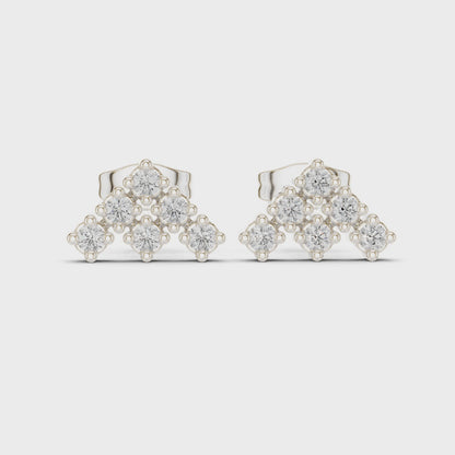 Triad Pyramid Round Diamond Stud Earrings in Silver