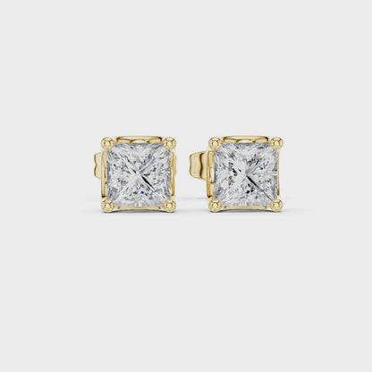 Eternal Facet Princess Diamond Stud Earrings in Yellow Gold