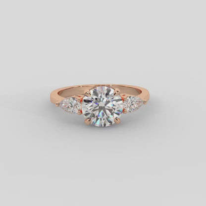 Grace Three Stone Round Diamond Engagement Ring in Rose Gold