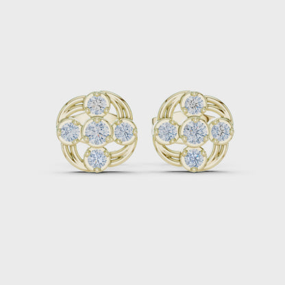 Woven Radiance Round Diamond Stud Earrings in Yellow Gold