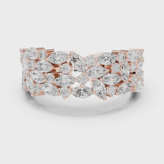 Bloom Cluster Marquise & Round Diamond Fashion Ring in Rose Gold