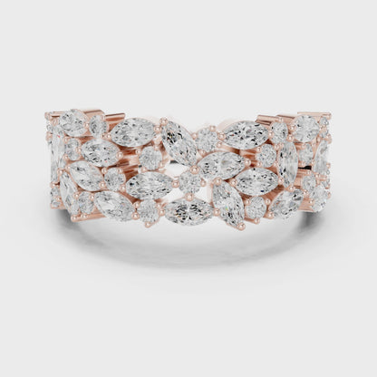 Bloom Cluster Marquise & Round Diamond Fashion Ring in Rose Gold