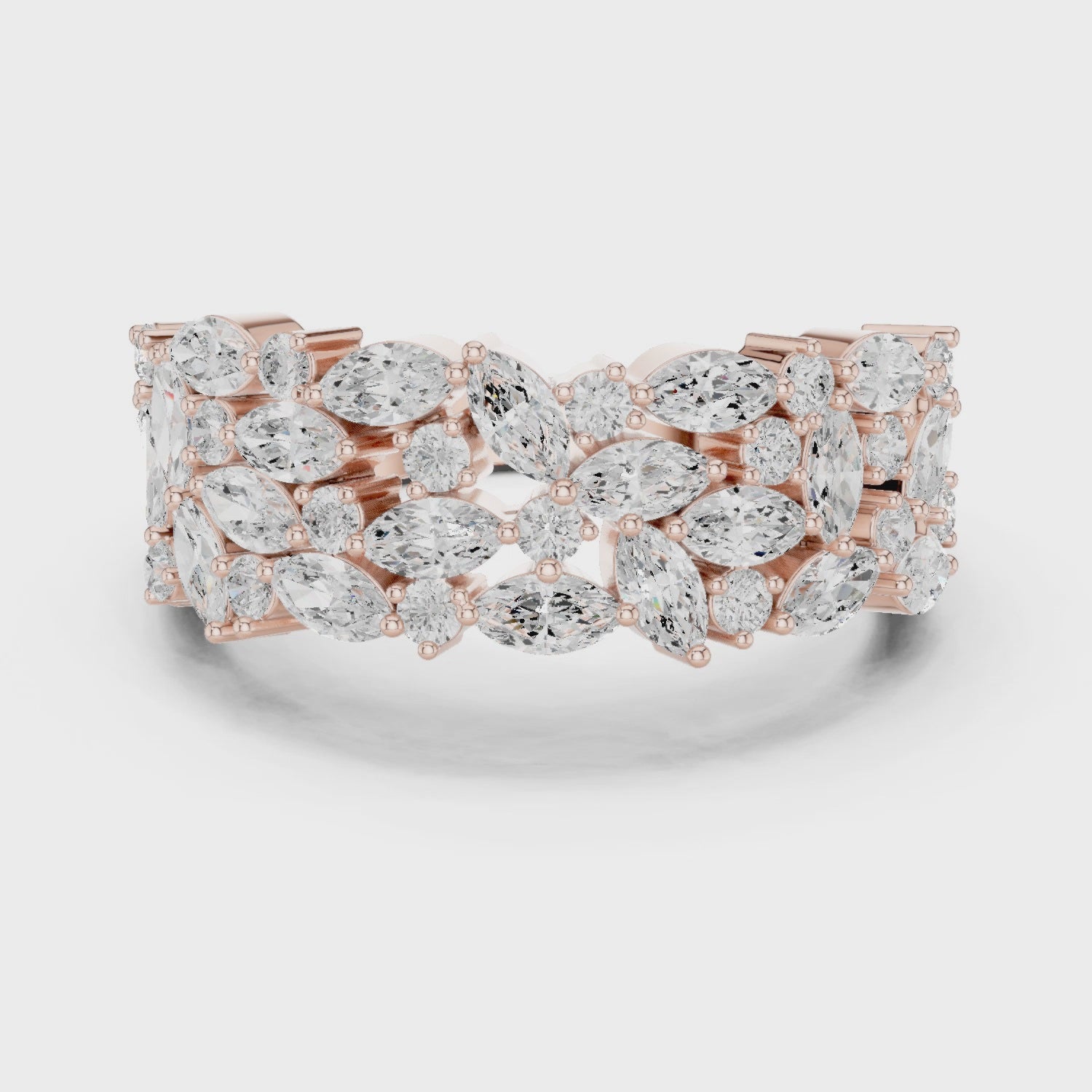 Bloom Cluster Marquise & Round Diamond Fashion Ring in Rose Gold