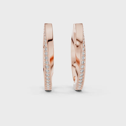 Wave Twist Round Diamond Hoop Earrings in Rose Gold