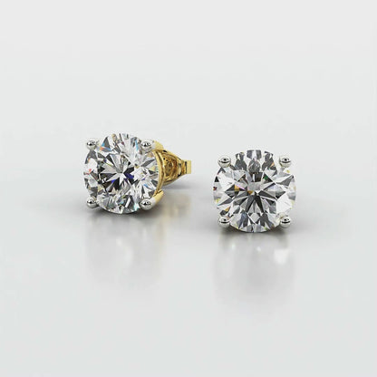 Four Prong Round Diamond Stud Earrings in Yellow Gold