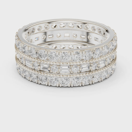 Grace Milgrain Emerald & Round Diamond Eternity Band in Silver