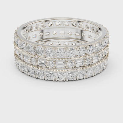 Grace Milgrain Emerald & Round Diamond Eternity Band in Silver