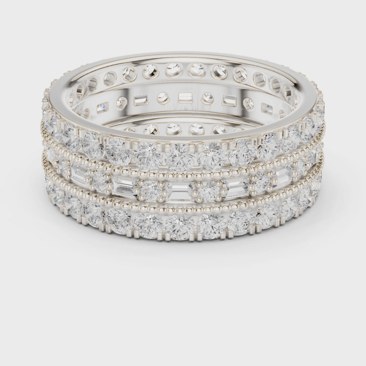 Grace Milgrain Emerald & Round Diamond Eternity Band in Silver