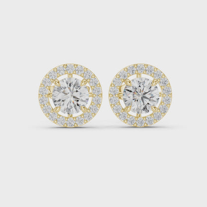 Eternal Light Halo Round Diamond Stud Earrings in Yellow Gold