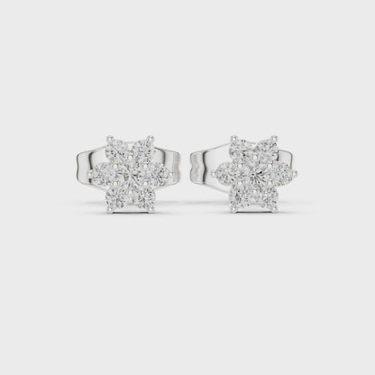 Fleur Essence Round Diamond Stud Earrings in Silver